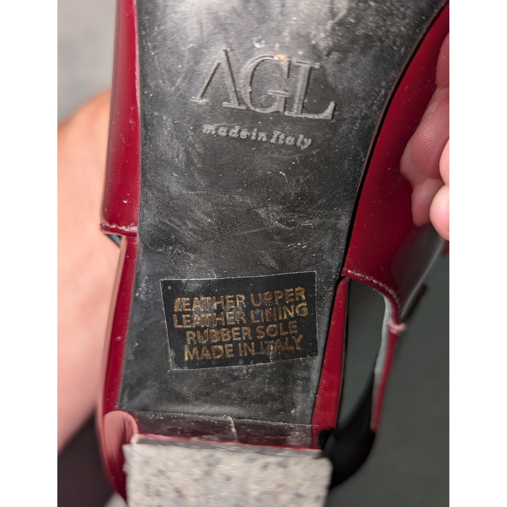 AGL Attilio Giusti Leombruni Burgundy Patent Leather Slingback Block Heels EU 38 - Picture 11 of 12